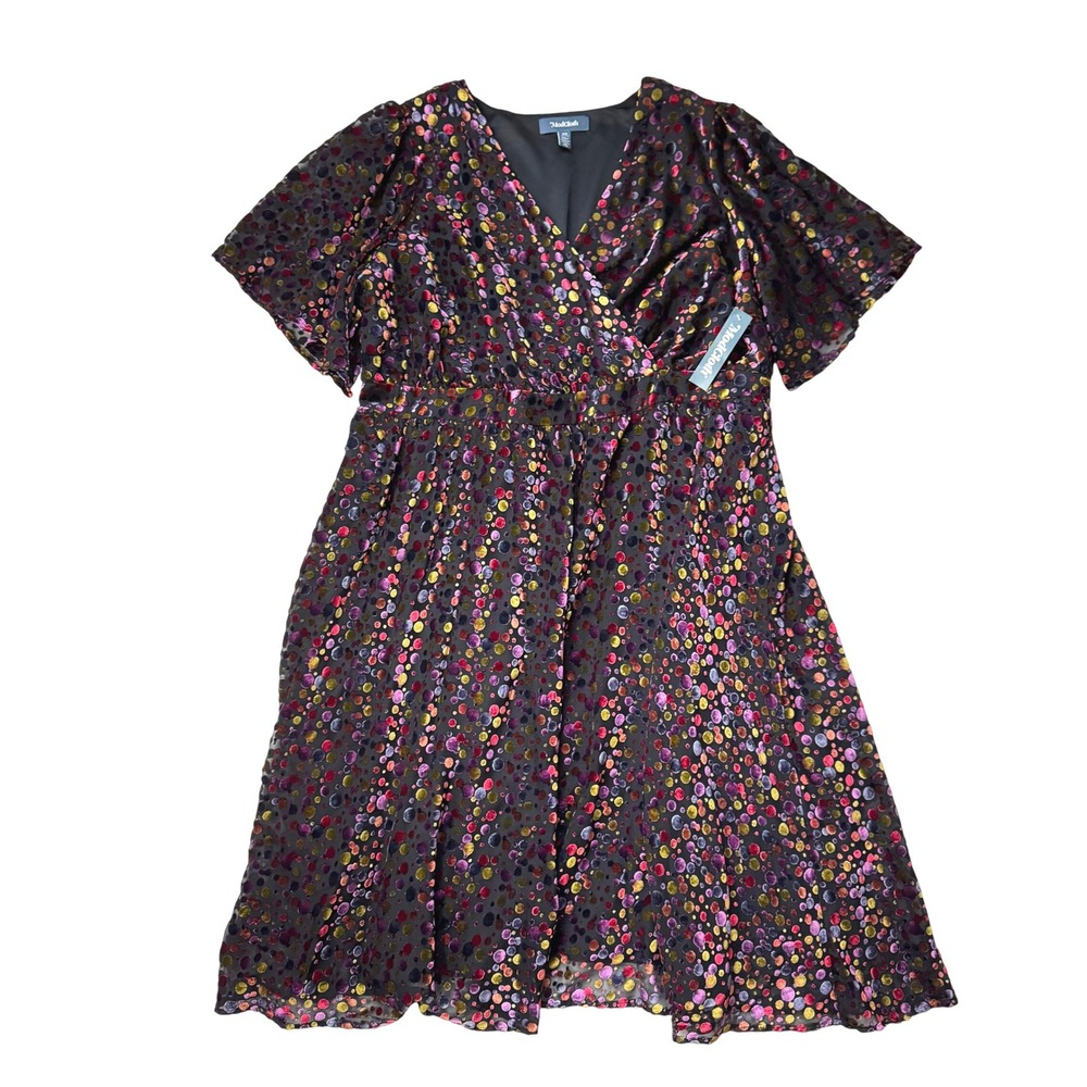 NWT ModCloth Bubbly Feelings Colorful Cocktail Velvet Dot Wrap Dress 2X